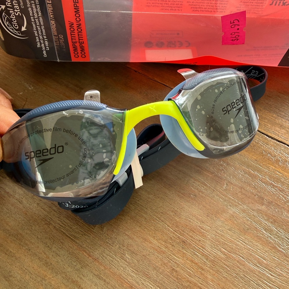 Speedo Blue Navy and Neon Yellow Hyper Elite Swim Goggles